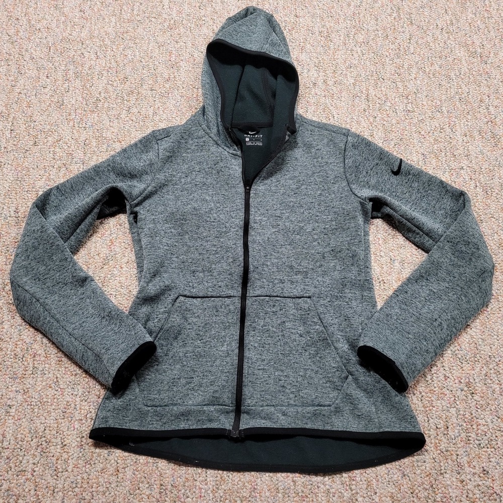 Nike‎ Dri-FIT Hoodie Womens Medium Gray Full Zip Athletic Fleece Training Jacket
